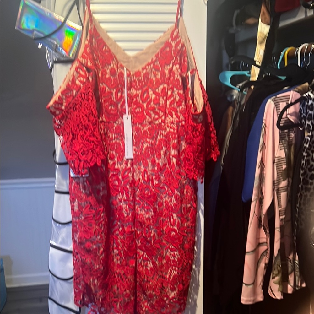Red Lace Cold Shoulder Dress